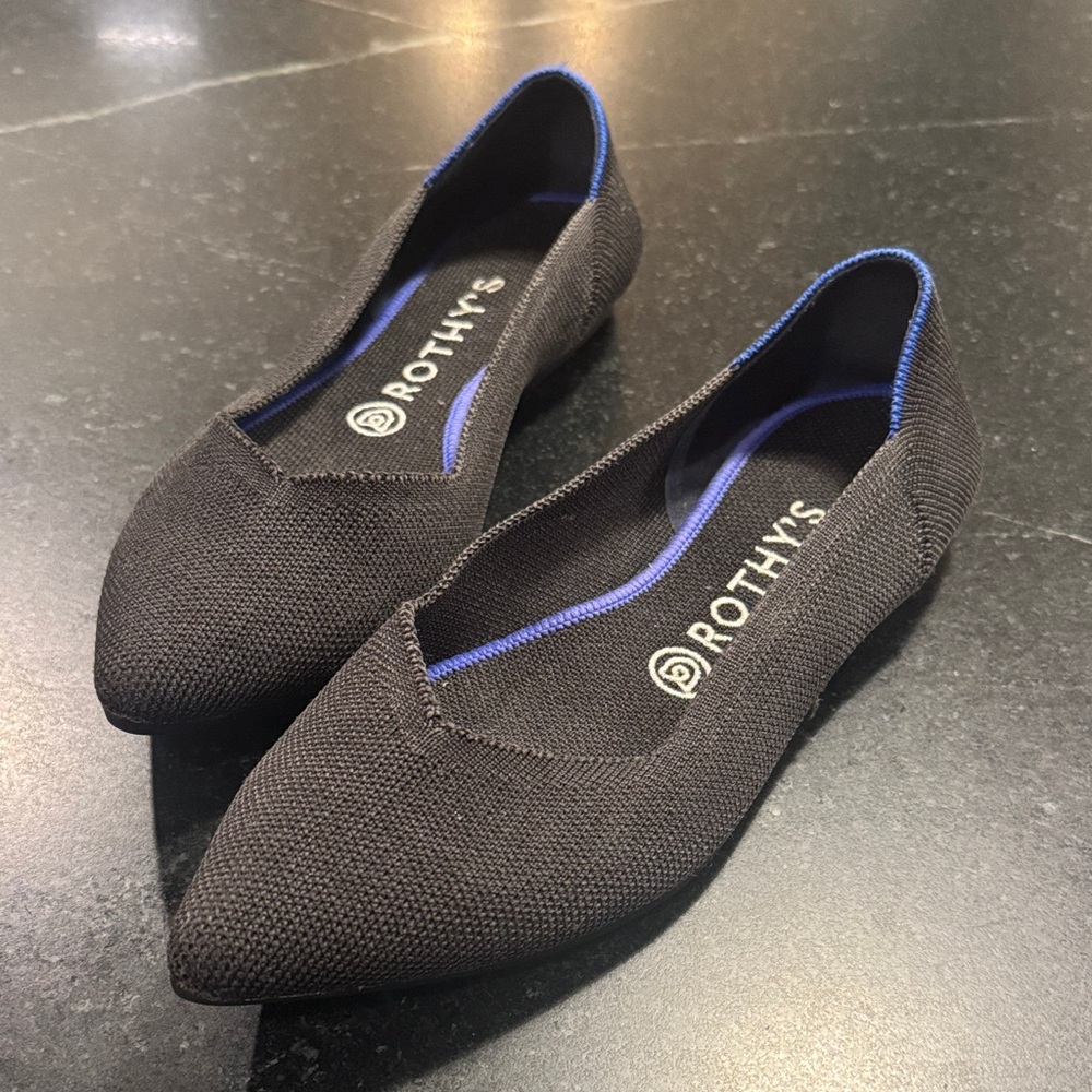 Rothy's Black Flats with Blue Trim